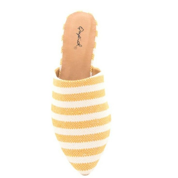 NIB Knit Yellow And White  Pinstripe Mules Size 10 NEW - Picture 2 of 6